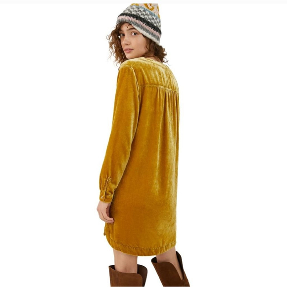 Women's Anthropologie Mustard Velvet Long Sleeve Dress XS (Oversized) - Picture 2 of 11